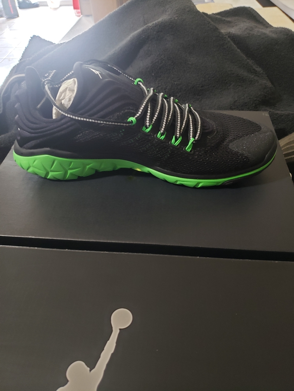 Jordan Men's Black Sneakers with Neon Green Accents